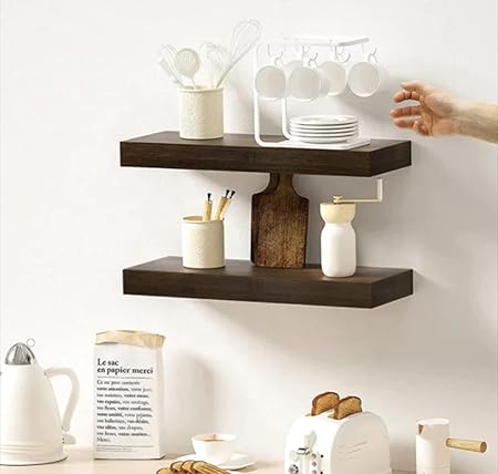 Just like this Set of 2 Natural Wood Floating Shelves - Deep Wall Shelves for Bedroom - Bathroom Shelves for Room Wall - Kitchen Floating Shelf - Golden Oak Shelves - 16D x 6W x 1,20 H (Light Walnut)
